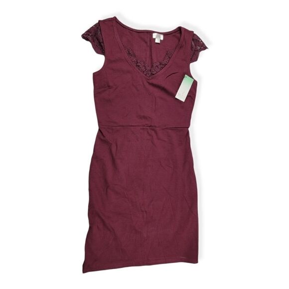 Decree Burgundy Dress with lace sleeves Small - Picture 1 of 3